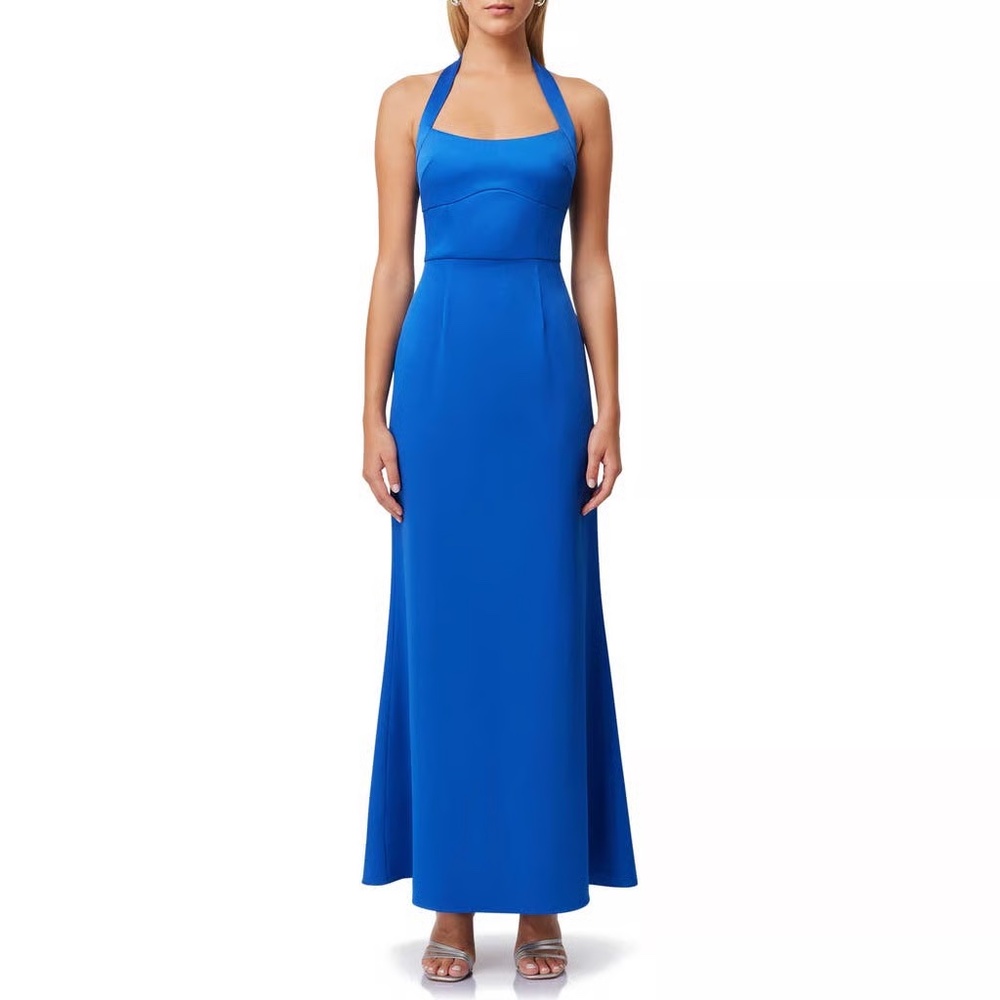 NEW Elliatt Chiara Satin Halter Gown In Cobalt Blue - size Small - Picture 1 of 6
